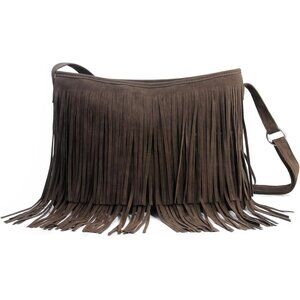Tassel Faux Suede Leather Hobo Cross Body Shoulder Bag Womens Sling Bag